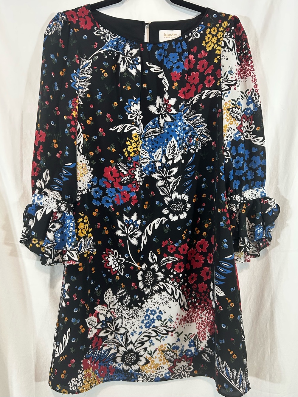 Laundry by Shelli Segal Floral Ruffle Sleeve Shift Dress Size 4